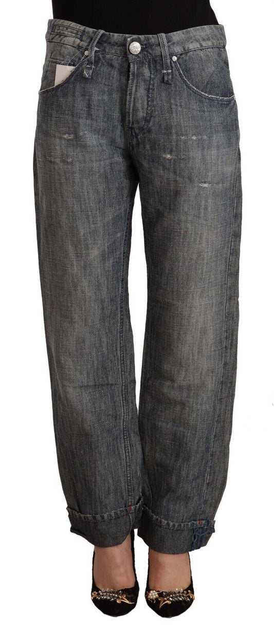 Acht Chic Gray Straight Cut Ramie-Cotton Jeans