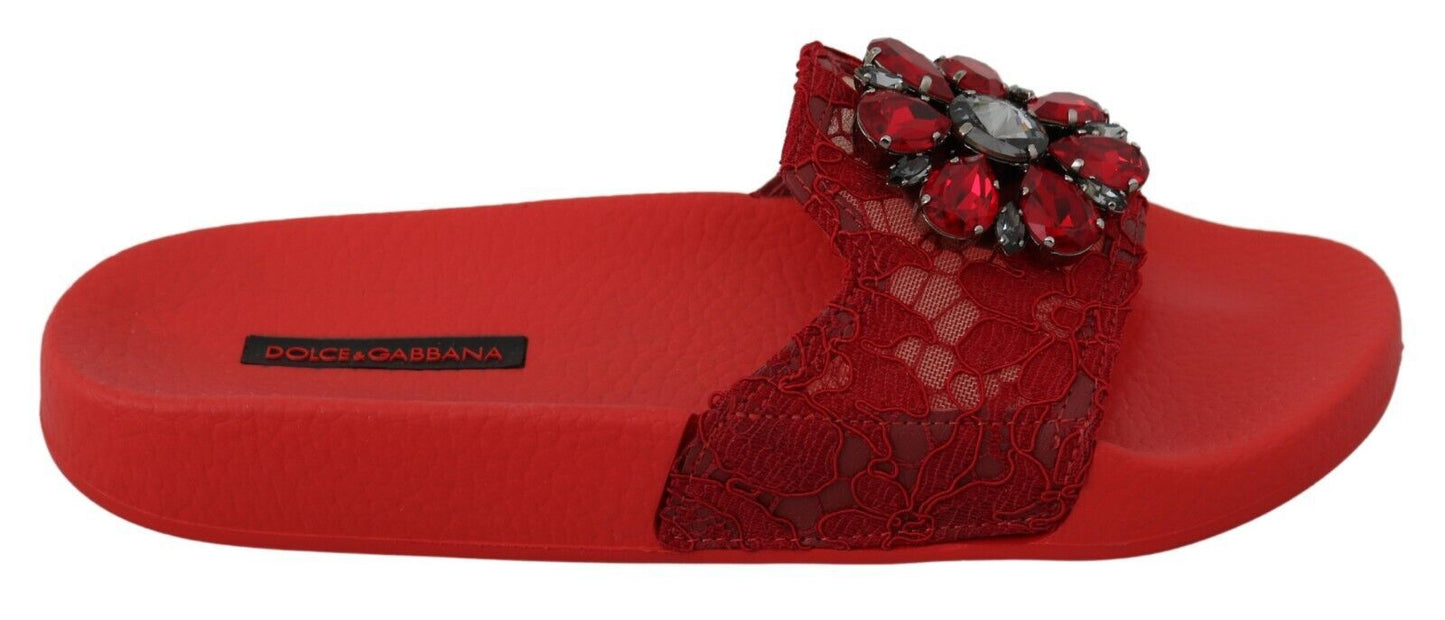 Dolce & Gabbana Floral Lace Crystal-Embellished Slide Flats