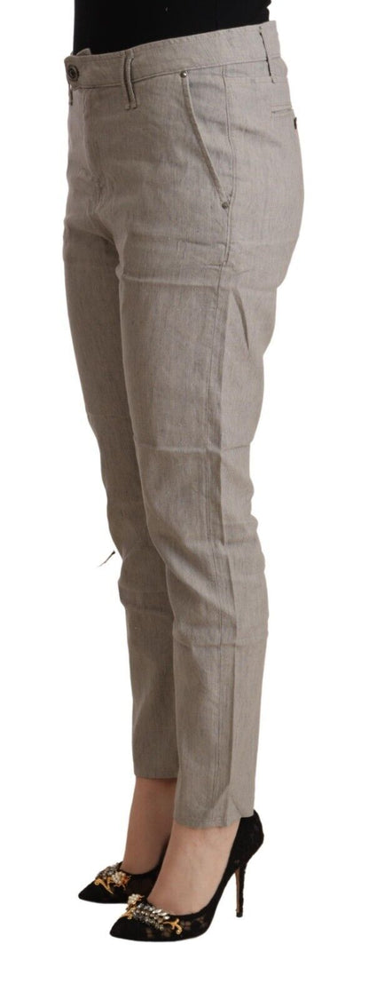 CYCLE Light Gray Linen Blend Mid Waist Tapered Pants