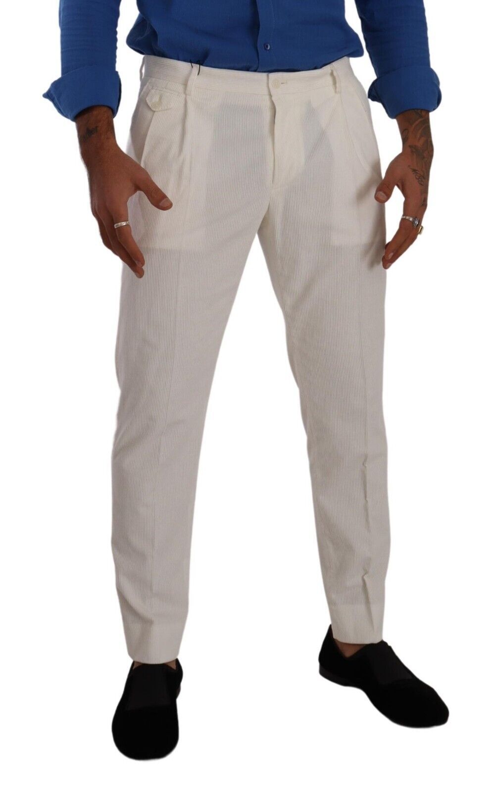 Dolce & Gabbana White Corduroy Cotton Men Tapered Pants