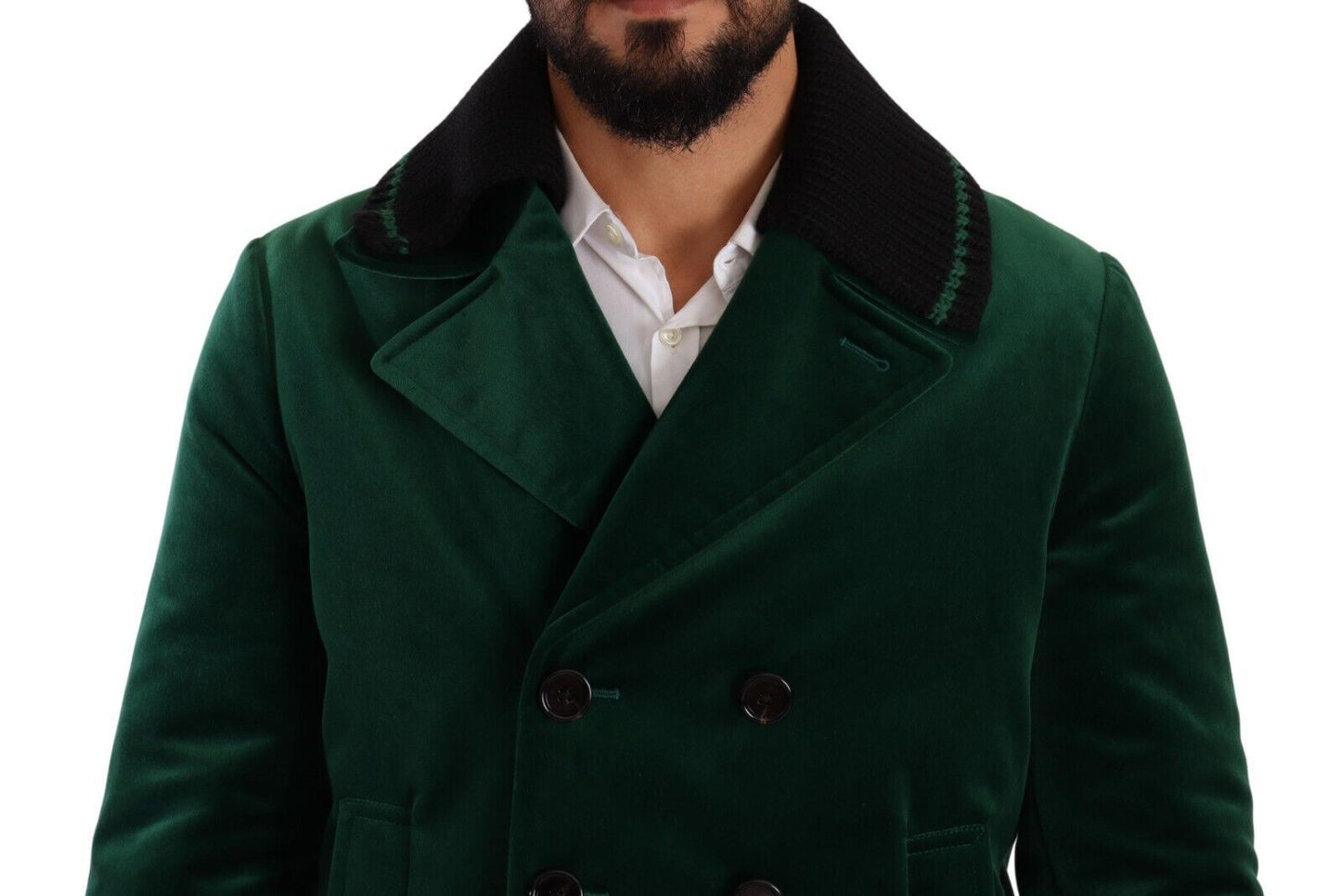 Dolce & Gabbana Green Velvet Cotton Double Breasted Jacket
