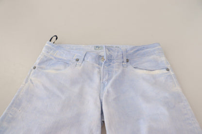 Acht Light Blue Cotton Folded Hem Denim Skinny Women Trouser Jeans