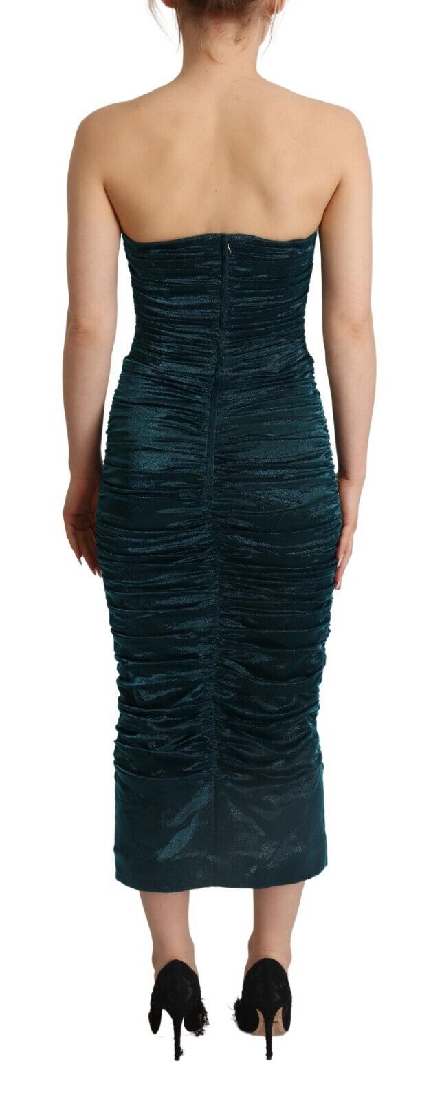 Dolce & Gabbana Turquoise Draped Satin Midi Dress
