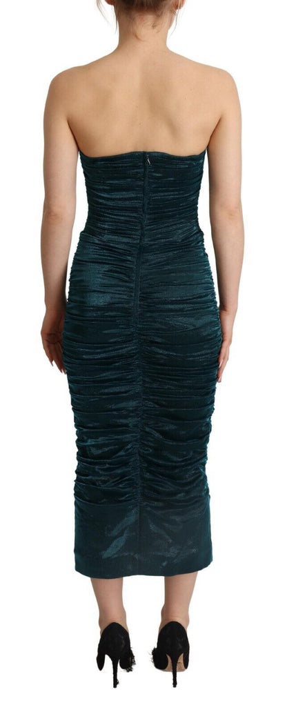 Dolce & Gabbana Turquoise Draped Satin Midi Dress