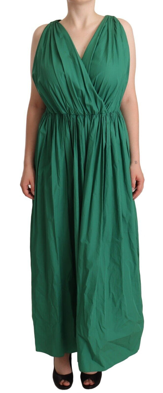 Dolce & Gabbana Green Cotton Sleeveless V-neck Dress