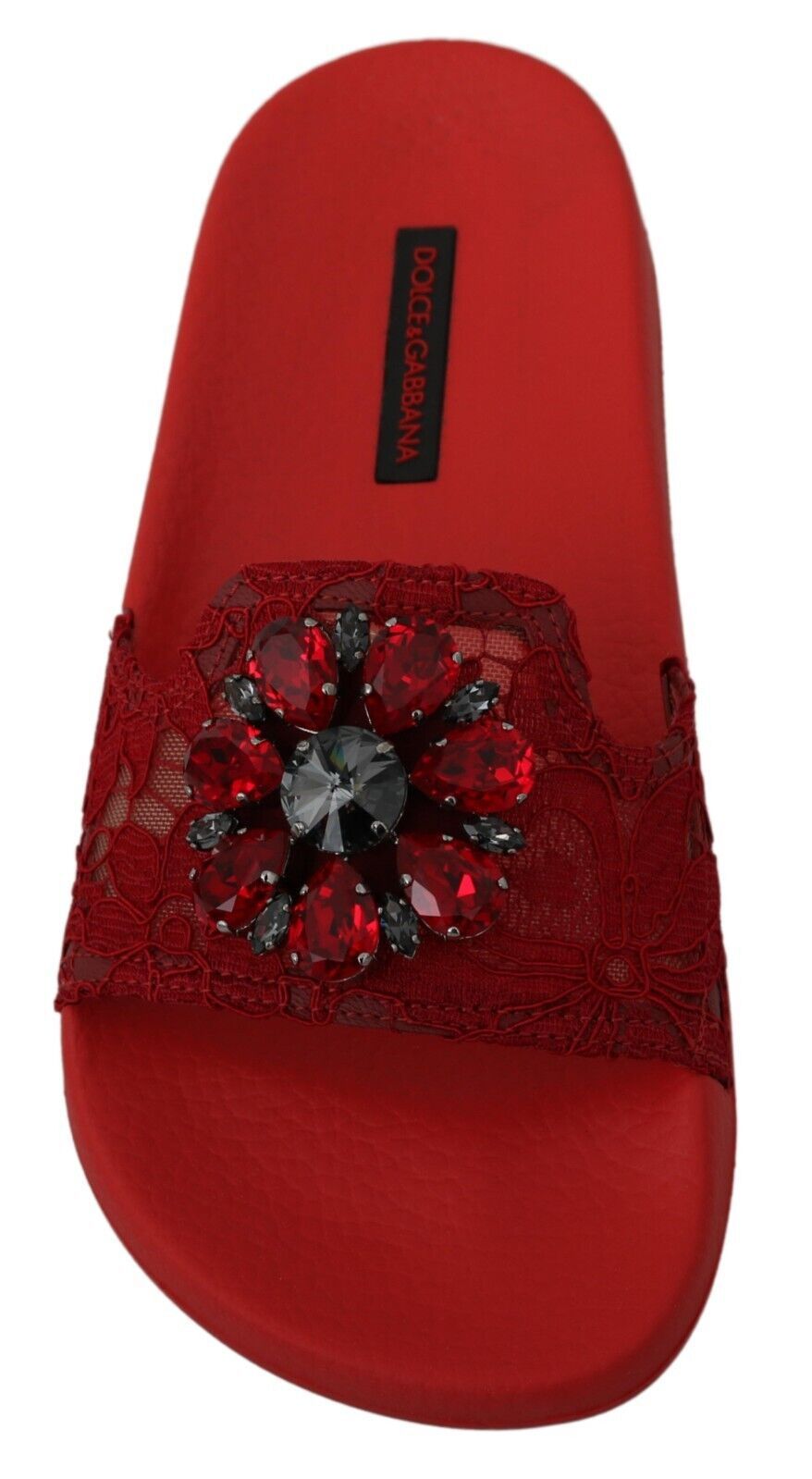 Dolce & Gabbana Floral Lace Crystal-Embellished Slide Flats