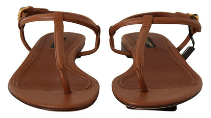 Dolce & Gabbana Elegant Leather T-Strap Flat Sandals