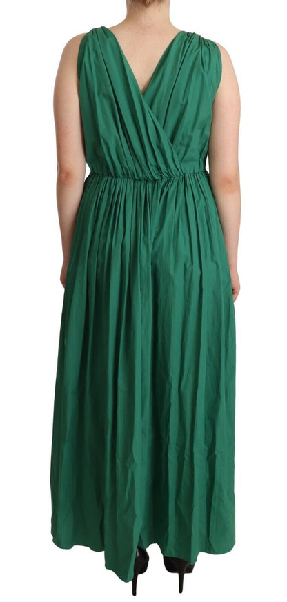 Dolce & Gabbana Green Cotton Sleeveless V-neck Dress