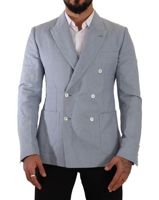 Dolce & Gabbana Blue Cotton Linen Slim Fit Jacket Coat Blazer