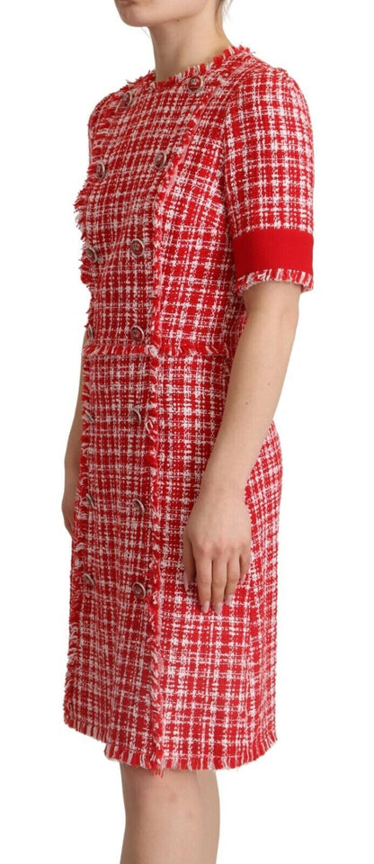 Dolce & Gabbana Red Checkered Cotton Embellished Sheath Dress