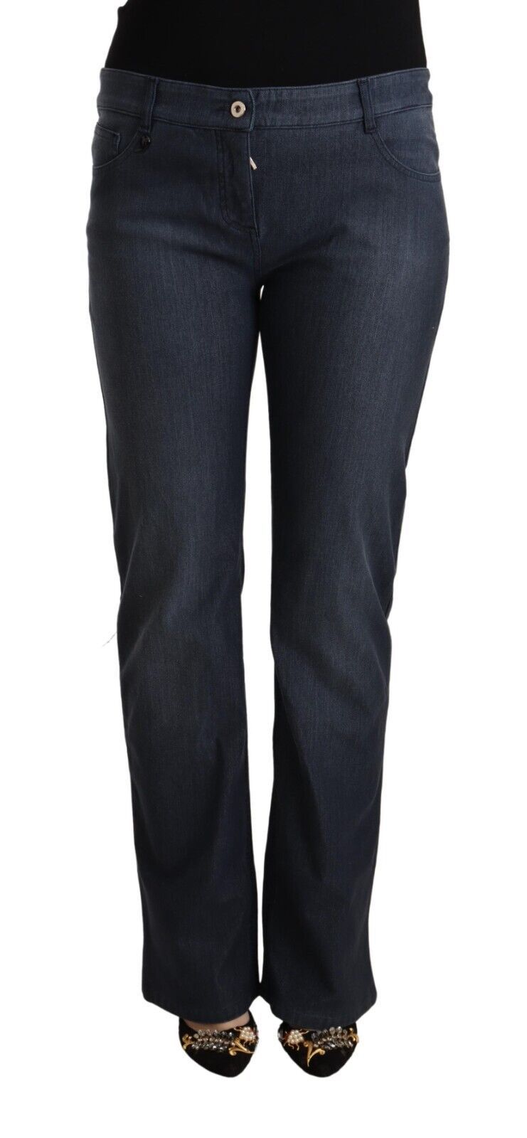 MARGHI LO' Dark Blue Cotton Straight Denim Jeans
