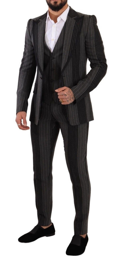 Dolce & Gabbana Black Gray Striped Slim Fit 3 Piece Suit