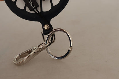 دولتشي آند غابانا شيك سلسلة مفاتيح من الجلد الأسود مع لمسات فضية