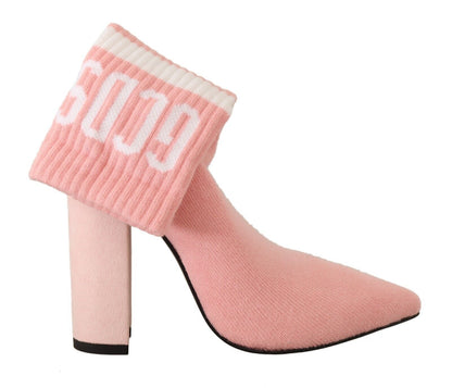 حذاء GCDS أنيق من الجلد السويدي باللون الوردي مع جوارب تحمل الشعار