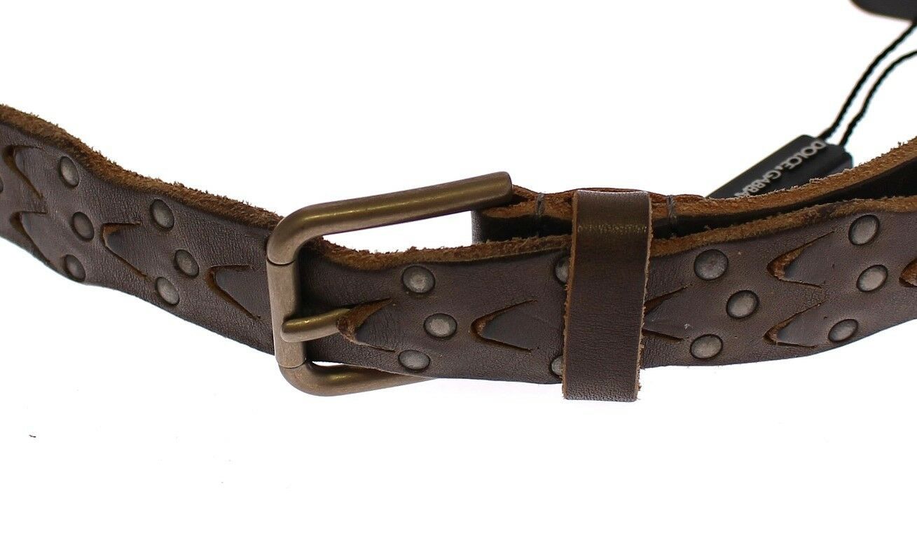 Dolce & Gabbana Brown Leather Logo Cintura Gürtel Belt