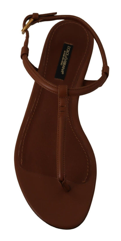 Dolce & Gabbana Elegant Leather T-Strap Flat Sandals