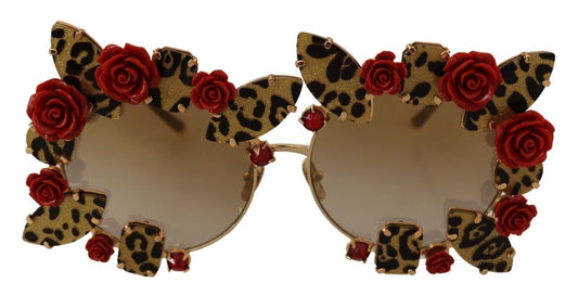 Dolce & Gabbana Elegant Round Metal Sunglasses with Rose Detail