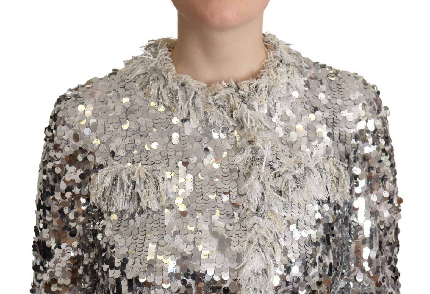 Dolce & Gabbana Chic Silver Sequined Jacket Coat