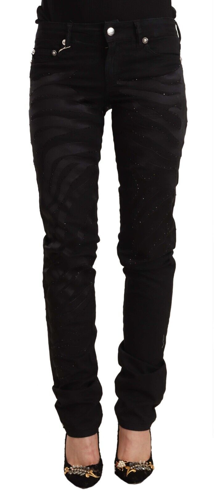 Just Cavalli Black Mid Waist Embellished Skinny Jeans