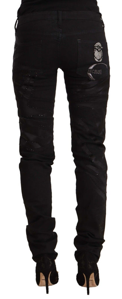 Just Cavalli Black Mid Waist Embellished Skinny Jeans