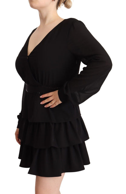 Liu Jo Black Polyester Long Sleeves V-neck Mini A-line Dress