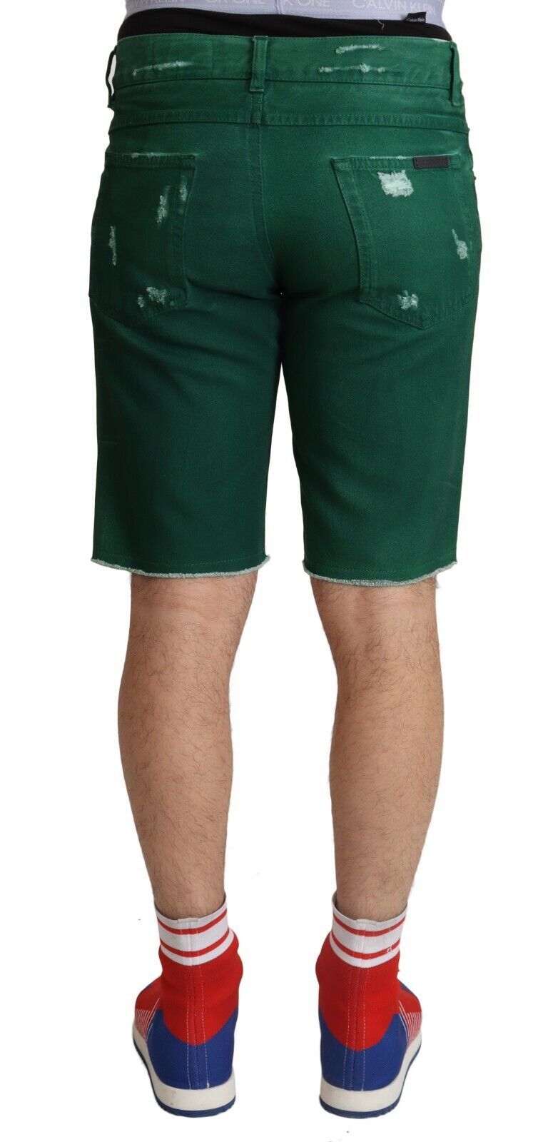 Dolce & Gabbana Green Tattered Cotton Men Denim Bermuda Shorts