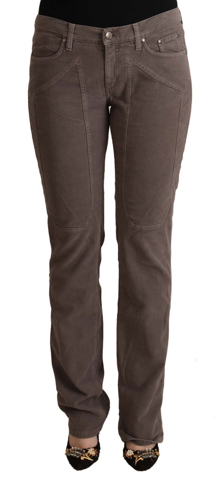 Jeckerson Brown Cotton Low Waist Iconic Patches Leg Denim Jeans