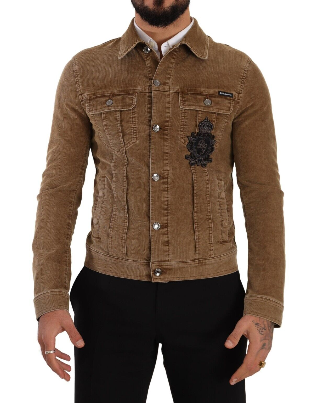 Dolce & Gabbana Brown Corduroy Cotton Logo Embroidery Jacket