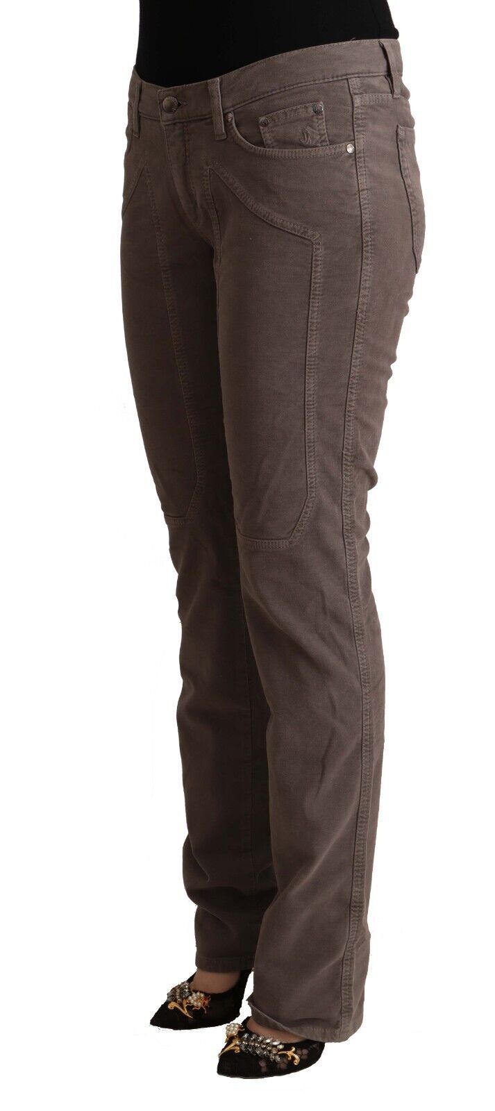 Jeckerson Brown Cotton Low Waist Iconic Patches Leg Denim Jeans