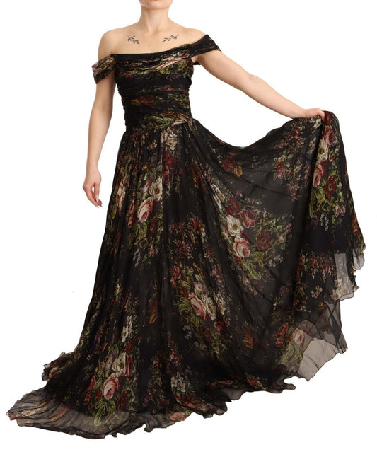 Dolce & Gabbana Floral Silk Off-Shoulder Long Dress