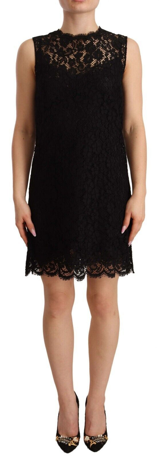Dolce & Gabbana Elegant Floral Lace Sheath Dress in Black