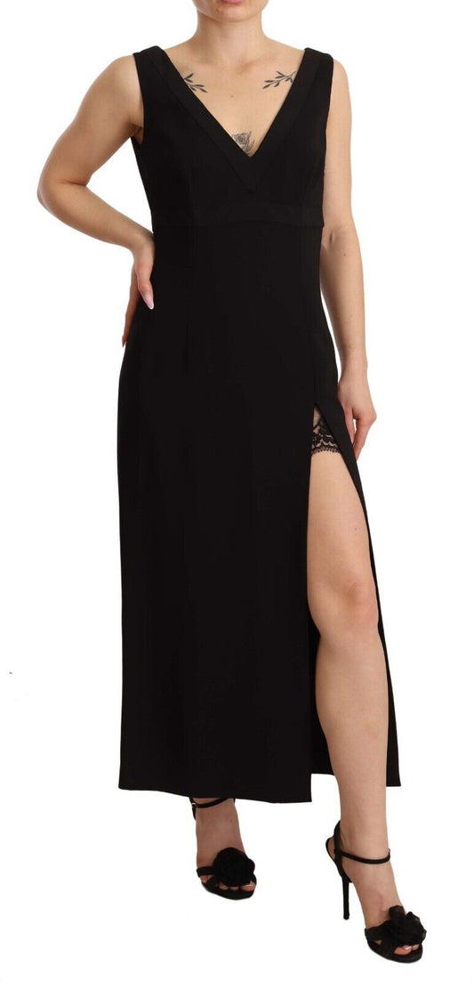 Dolce & Gabbana Elegant Black V-Neck Sheath Midi Dress