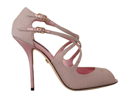 Dolce & Gabbana Pink Glittered Strappy Heels Sandals Shoes