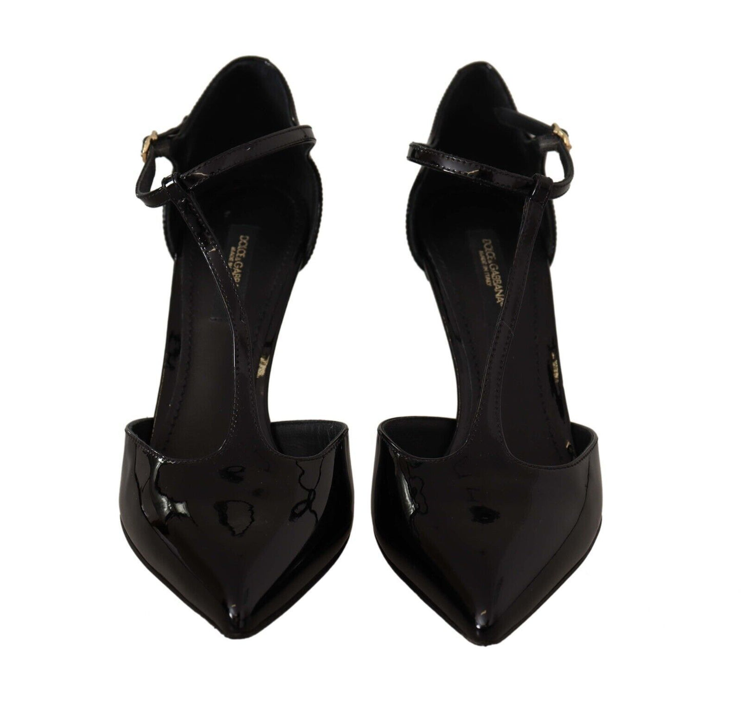 Dolce & Gabbana Elegant Black Leather T-Strap Heels Sandals