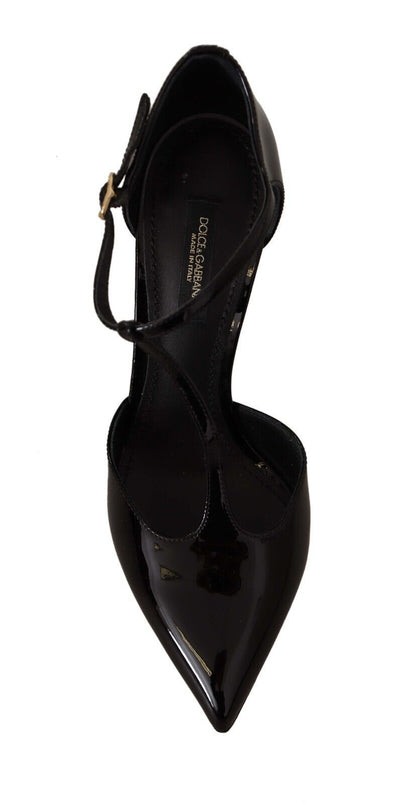 Dolce & Gabbana Elegant Black Leather T-Strap Heels Sandals