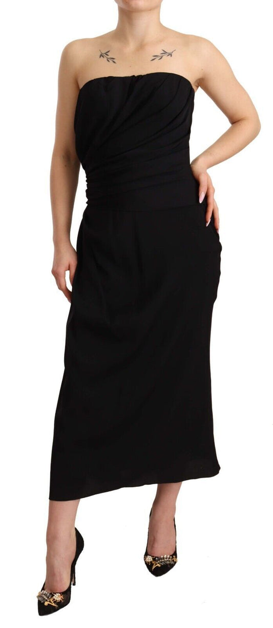 Dolce & Gabbana Elegant Strapless Silk Midi Dress