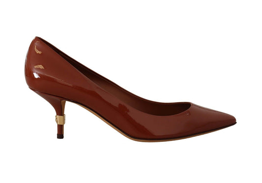 Dolce & Gabbana Brown Kitten Heels Pumps Patent Leather Shoes