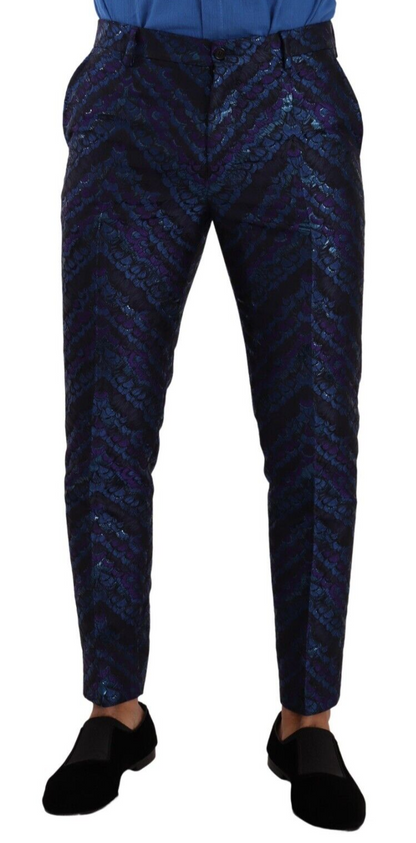 Dolce & Gabbana Blue Purple Jacquard Formal Trouser Dress Pants