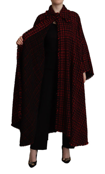 Dolce & Gabbana Elegant Red & Black Long Sleeve Overcoat Jacket