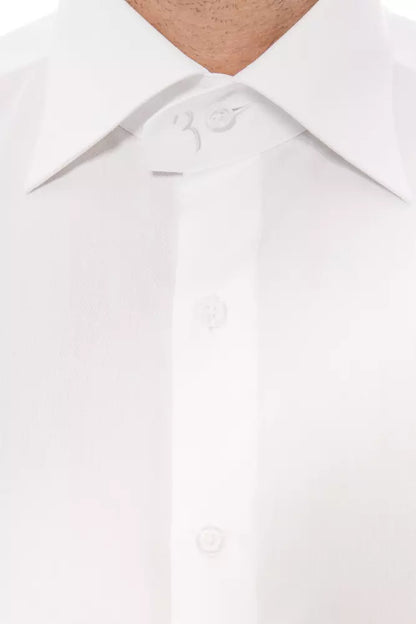 Billionaire Italian Couture Elegant Monogrammed White Cotton Shirt