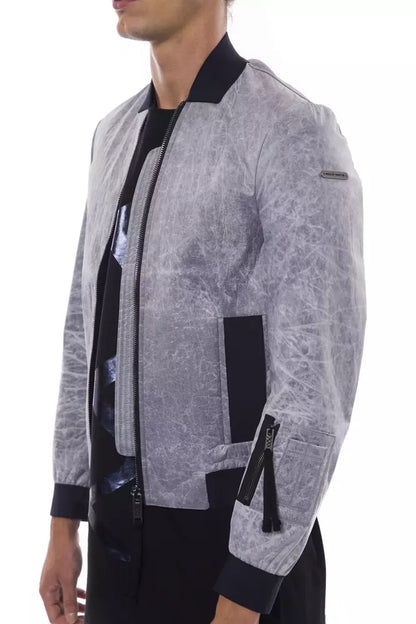 Nicolo Tonetto Sleek Gray Bomber Jacket With Chic Logo Detail