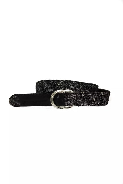 BYBLOS Elegant Black Textured Weave Leather Belt
