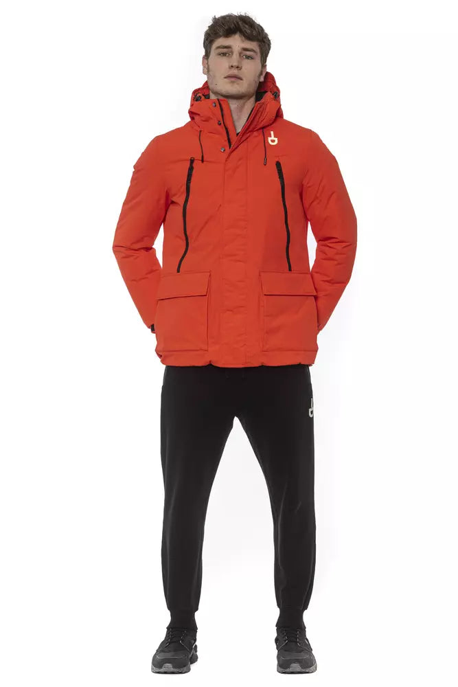 Tond Chic Red Water-Repellent Hooded Jacket with Zip Pockets
