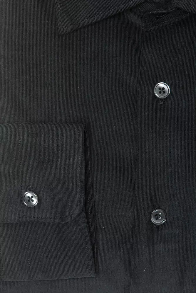 Robert Friedman Sleek Black Cotton Slim Collar Shirt