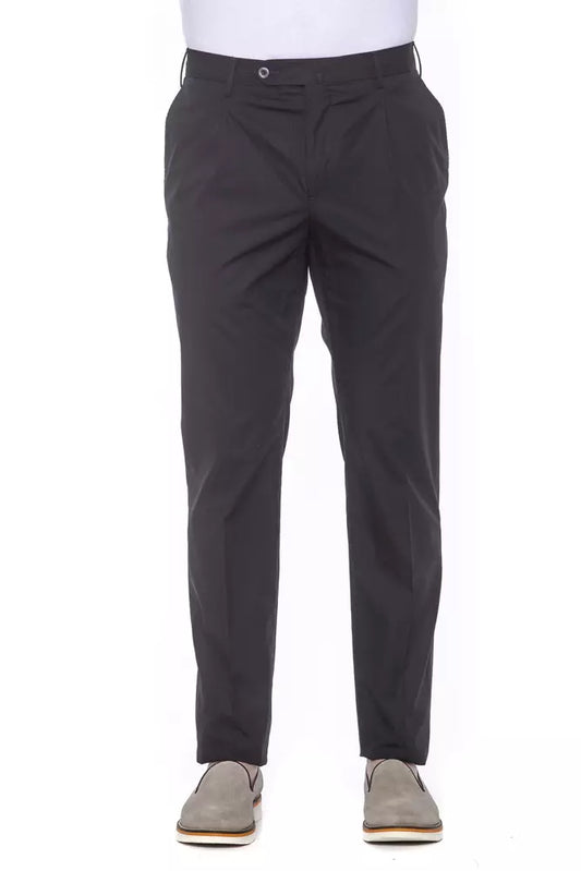 PT Torino Elegant Pleated Black Cotton Trousers