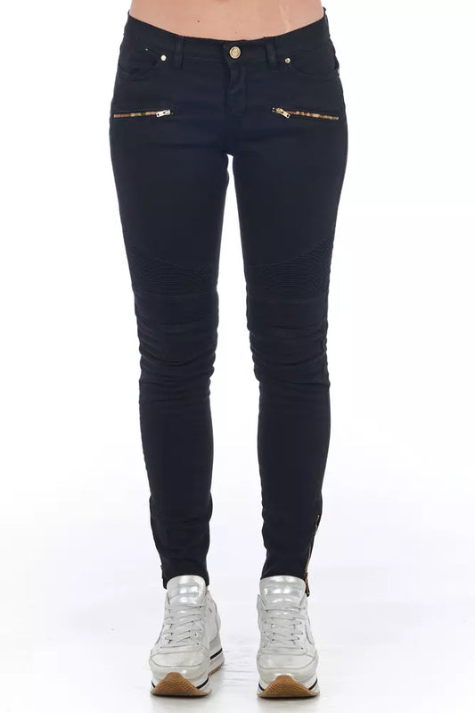 Frankie Morello Elegant Biker Stretch Denim Jeans in Black
