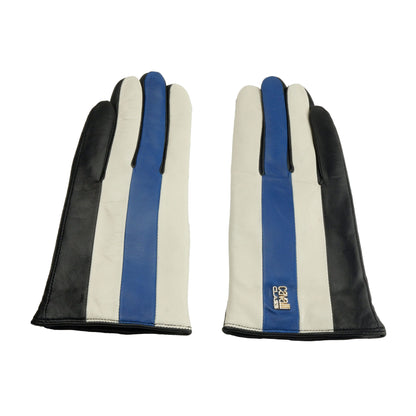 Cavalli Class Elegant Black and Blue Lambskin Gloves