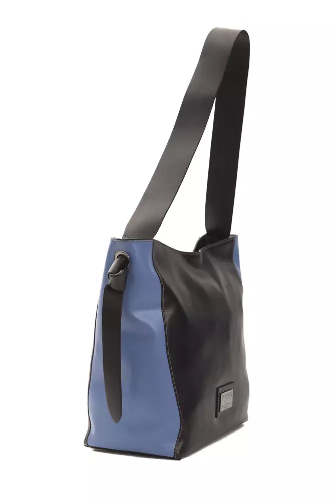 Pompei Donatella Chic Black Leather Shoulder Bag with Logo Lining