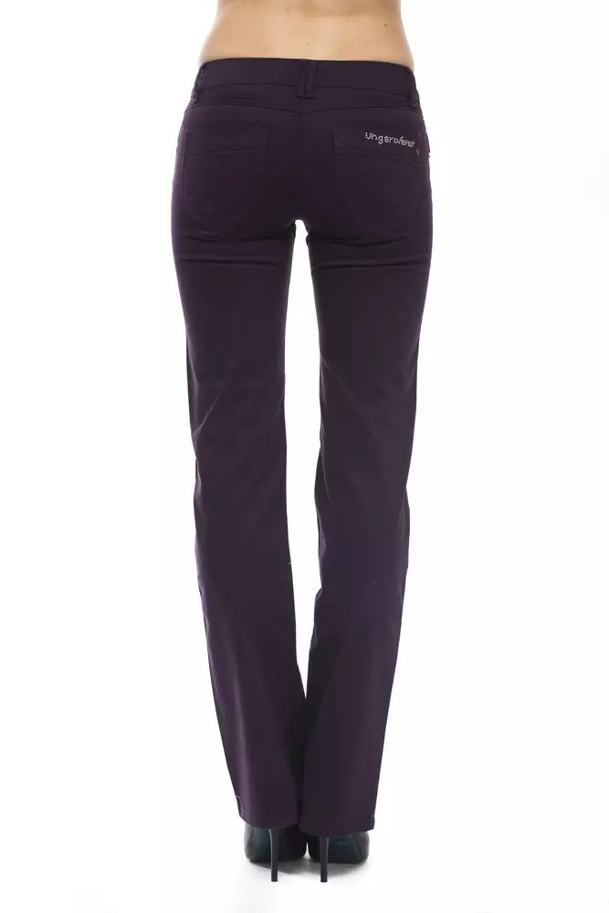 Ungaro Fever Elegant Purple Slim Pants with Chic Detailing