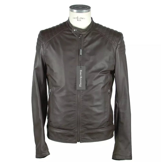 Emilio Romanelli Elegant Brown Leather Zip Jacket